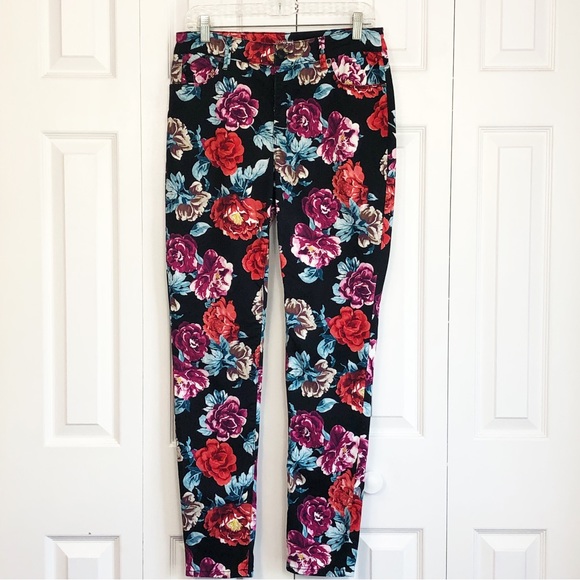 Chico's Black Multicolor Floral Print Stretch Skinny Jeggings 6 Regular - Picture 1 of 16
